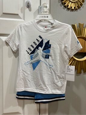 Nike Jordan White Short-Sleeve Tee with Blue Graphic